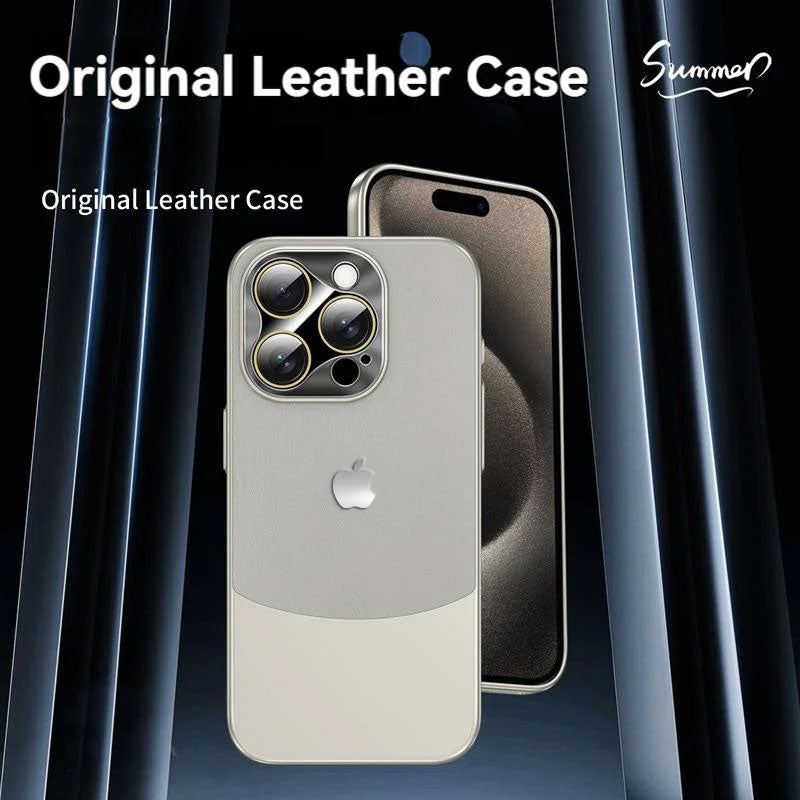 iPhone12/13/14/15 plain leather mobile phone case, suitable for Apple, spliced two-color, full package with lens film-05