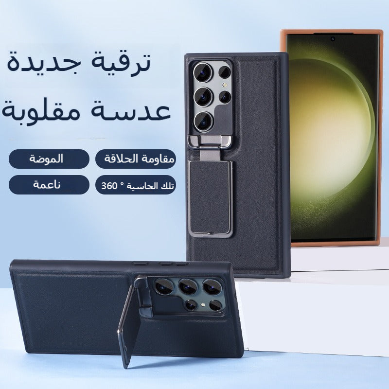 حافظة هاتف Samsung Galaxy S23-24، حامل عدسة قطعة واحدة، جلد نباتي عالي الجودة، أعمال، شعور ممتاز، لون ثابت، حماية شاملة من السقوط