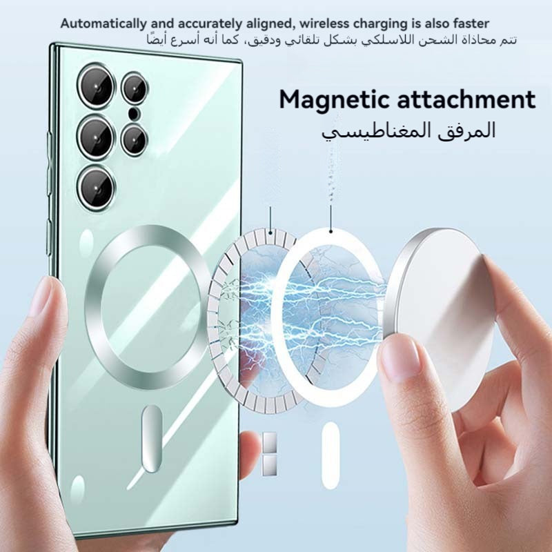 Samsung magnetic electroplating transparent anti-fall all-inclusive mobile phone case
