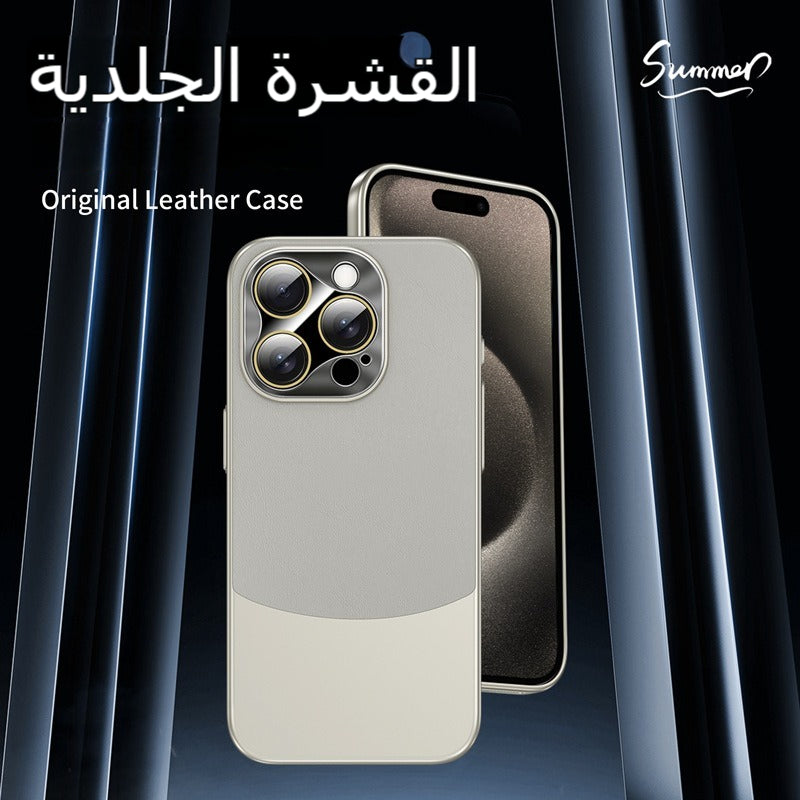 iPhone12/13/14/15 plain leather mobile phone case, suitable for Apple, spliced two-color, full package with lens film11