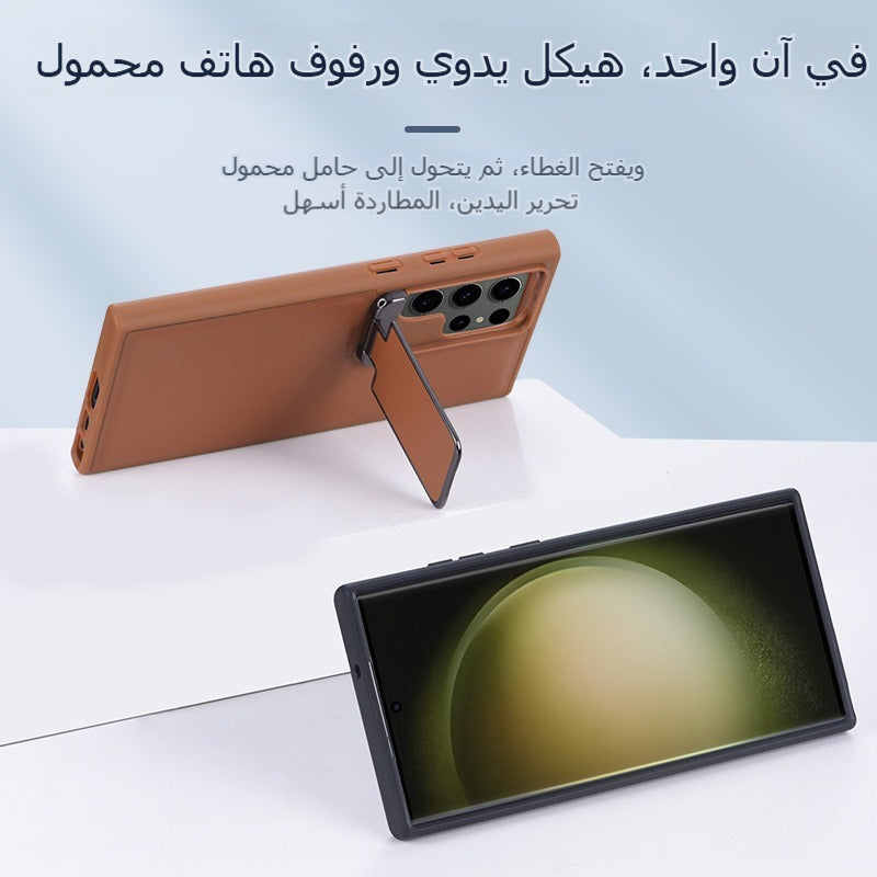 حافظة هاتف Samsung Galaxy S23-24، حامل عدسة قطعة واحدة، جلد نباتي عالي الجودة، أعمال، شعور ممتاز، لون ثابت، حماية شاملة من السقوط