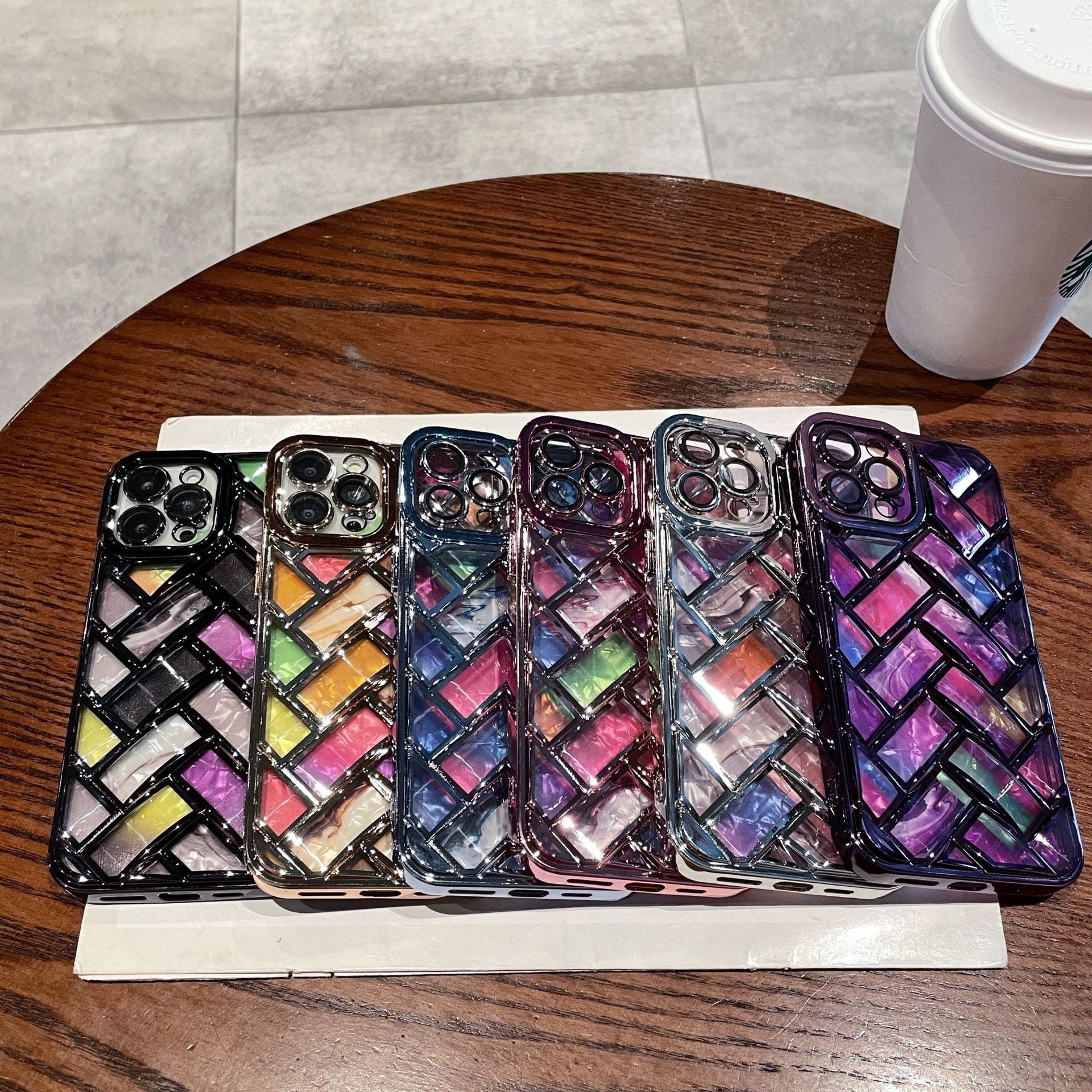 Anti-drop plating woven colorful shell pattern Apple phone case