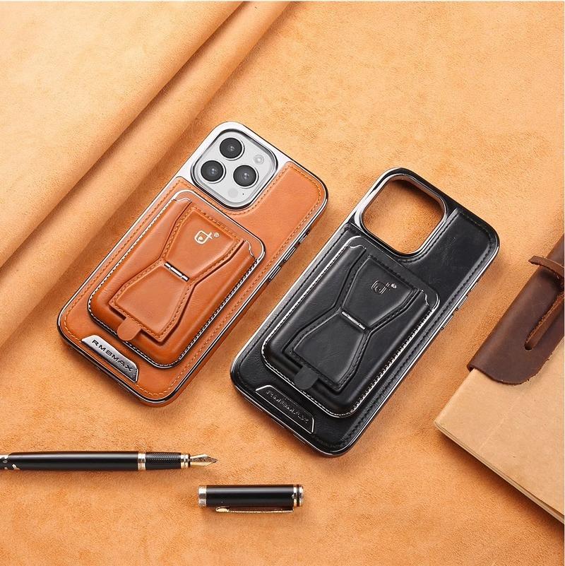 iPhone 12 - 15 Mobile Phone Protective Case, Genuine Leather, All-Inclusive Anti-Drop, Magnetic Suction, With Card Case, Put Card Holder, High-Grade Leather Grain(CPC)