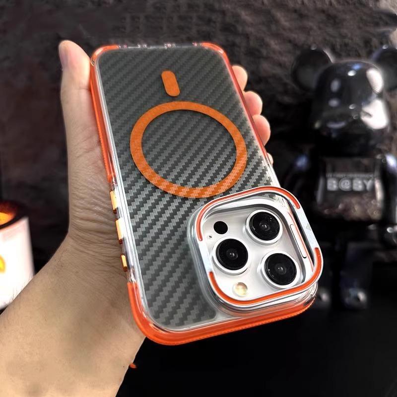 iPhone 13/14/15 Carbon Fibre Case,Magnetic Attraction,Lens Holder,Protective Case