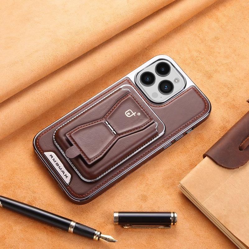 iPhone 12 - 15 Mobile Phone Protective Case, Genuine Leather, All-Inclusive Anti-Drop, Magnetic Suction, With Card Case, Put Card Holder, High-Grade Leather Grain(CPC)