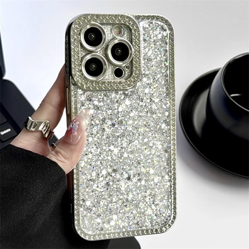 Apple 12/13/14/15 mobile phone case, premium feeling, glitter with diamonds, light luxury(03)