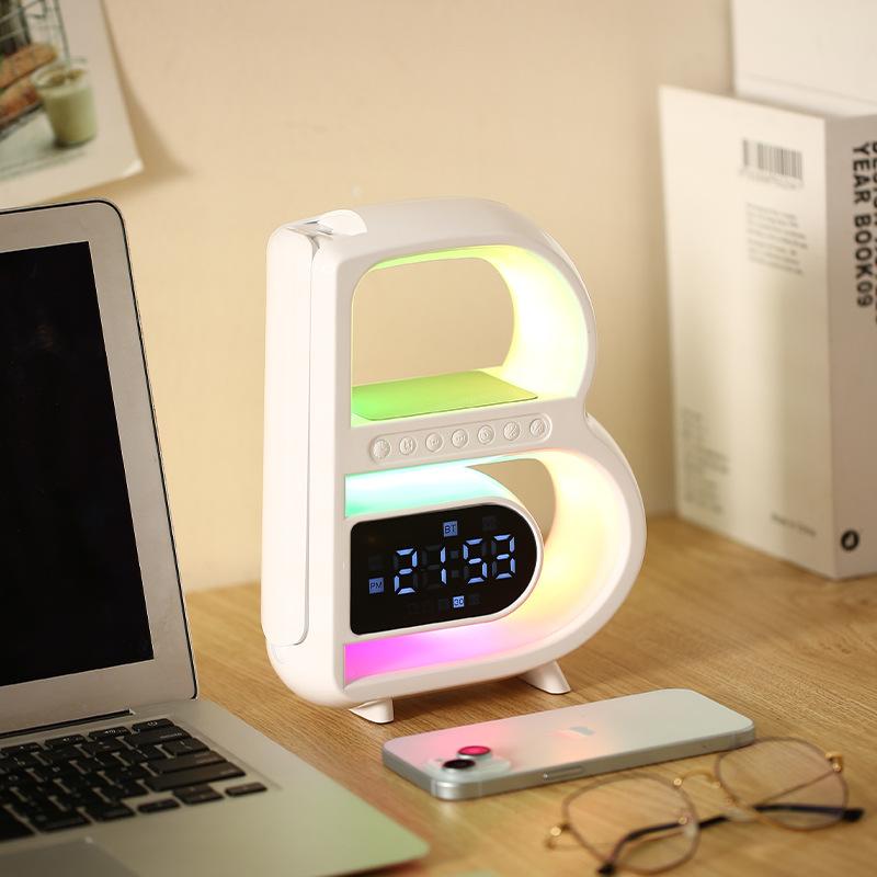 Big B Bluetooth Wireless Charging with Clock Audio and Colorful Ambient Lights