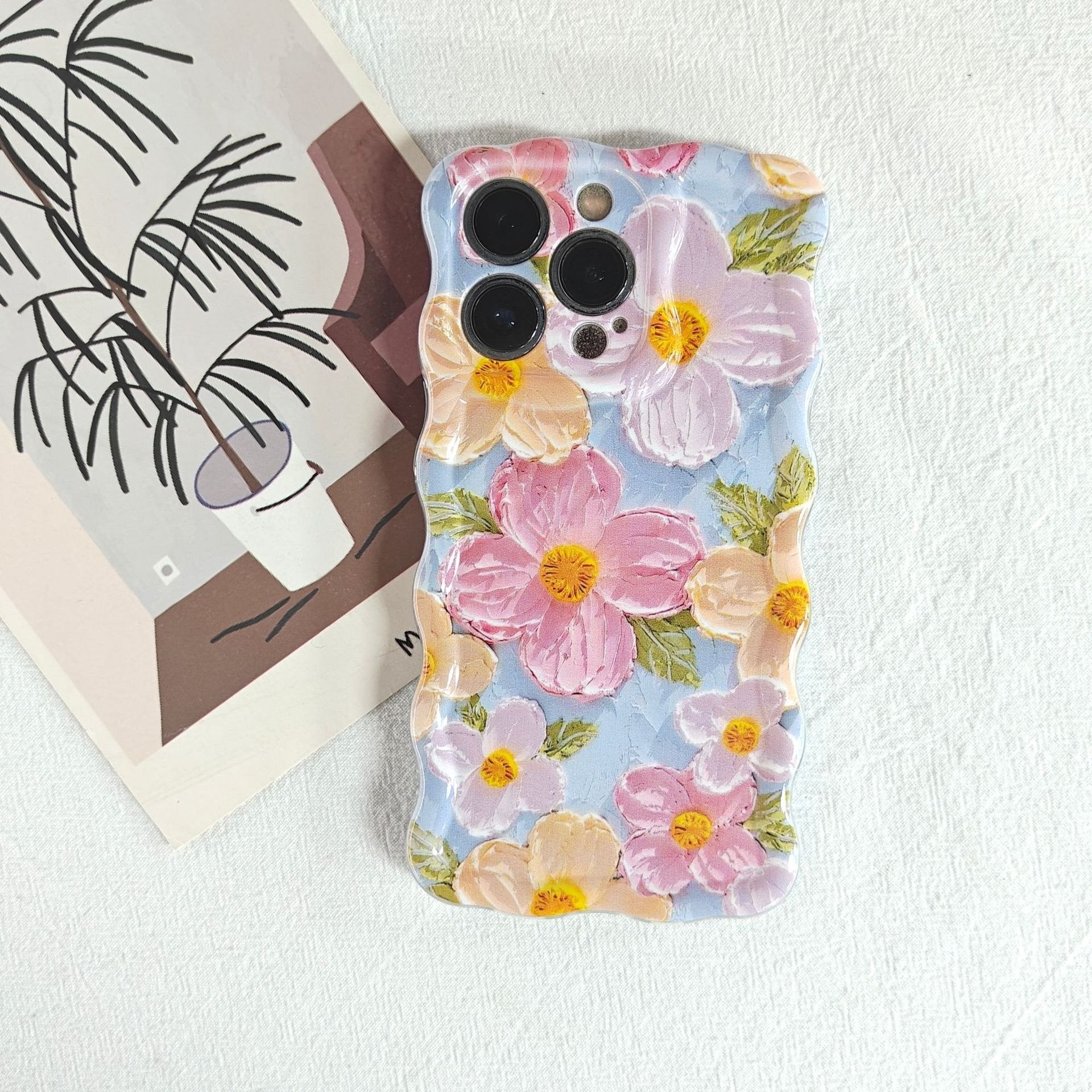 iPhone 12/13/14/15 Phone Case, Oil Painting Flower, Simple, Halo, Creative(03)