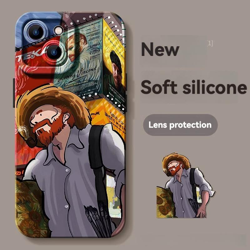 iPhone Case Oil Painting for 15/14/13/12 Series Silicone Anti-Fall Protective Case