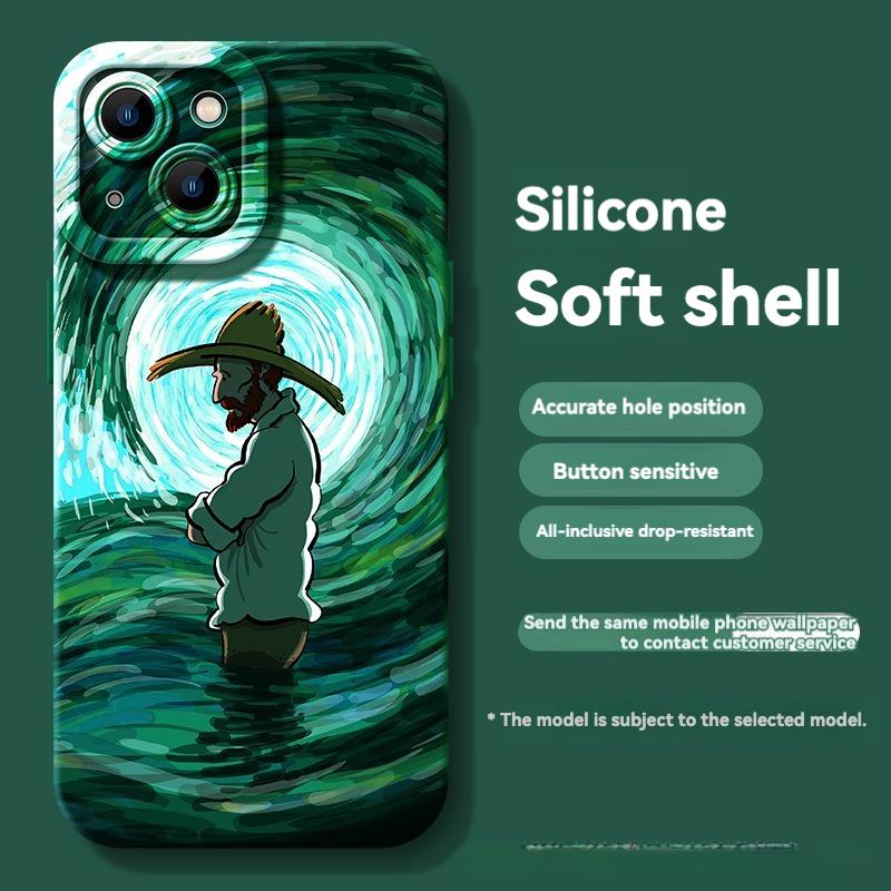 iPhone Case Oil Painting for 15/14/13/12 Series Silicone Anti-Fall Protective Case