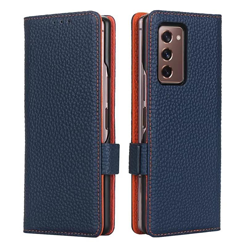 Samsung Z Fold 3/4/5 Folding Screen Phone Case,Lychee Pattern,Genuine Leather,Business,Drop Protection Case