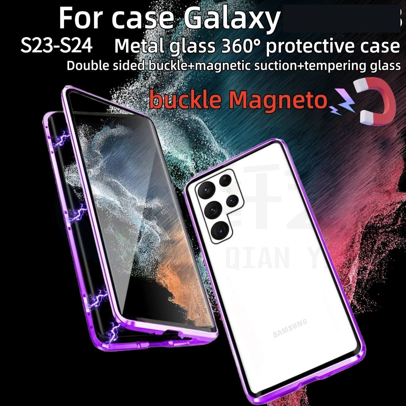 Samsung S23 - S24 Phone Cases, Metal Magnetic Reversible Glass Case - JekoMall