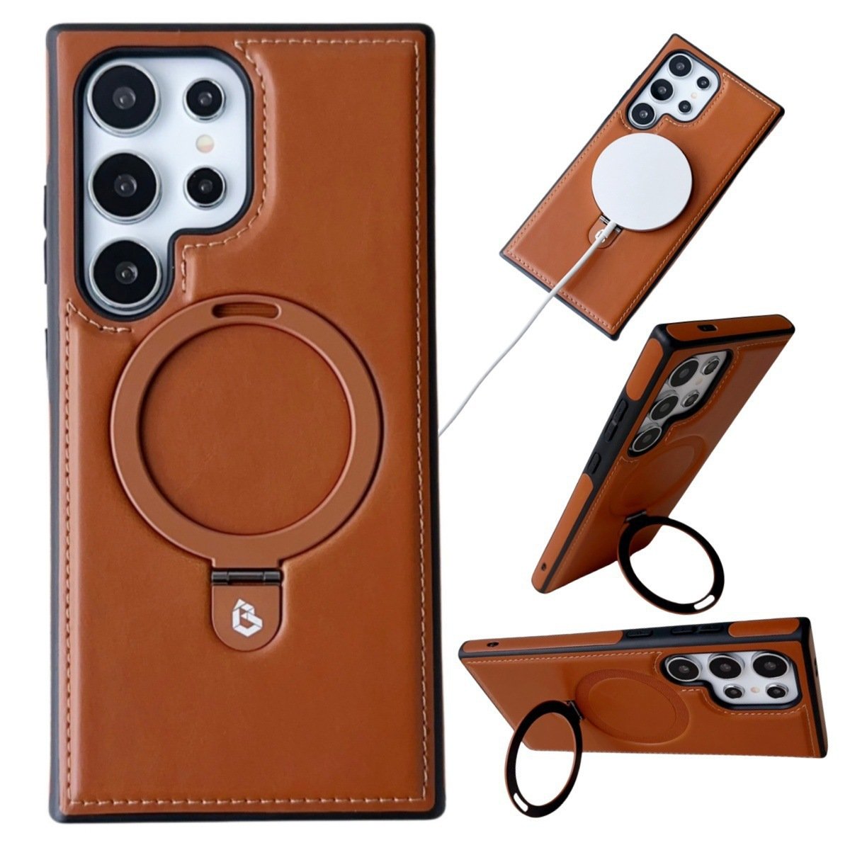 Samsung S22/S23/S24 Phone Case, Leather Case, Metal Stand, High-end, Business, Finger Ring, Wireless Charging, Magnetic Suction