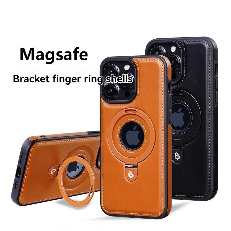 Apple 15 Magnetic Holder Phone Case, High-grade Business Leather Case, Anti-fall Protective Case