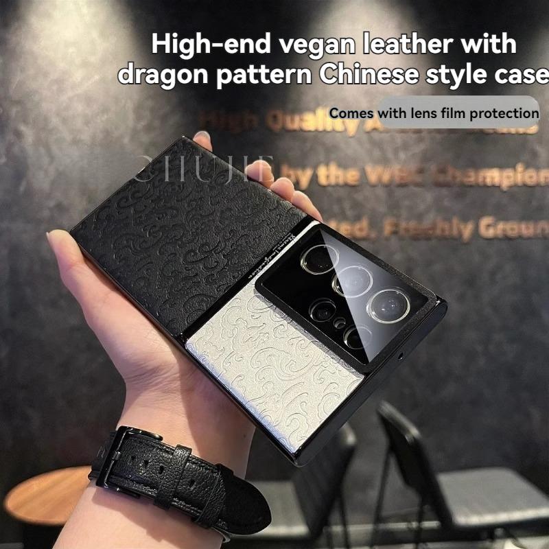 Samsung S23 Phone Case, Vegan Leather with Cloud and Dragon Pattern, Drop-proof and Colour-coordinated Case