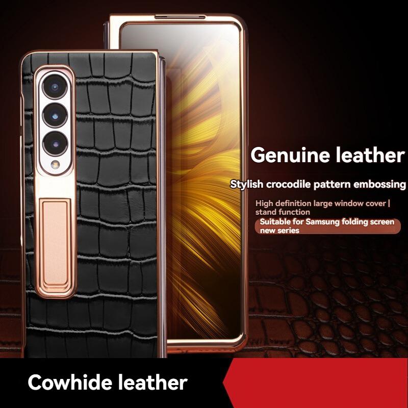 Samsung Z Fold3/4/5 Genuine Leather Phone Case, Full Cover, Anti-Shock, Folding Screen Stand - JekoMall