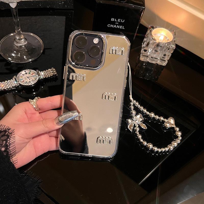 Mirror Pleated Love Mobile Phone Case Bow Hand Chain Rhinestone 13 Women's Model