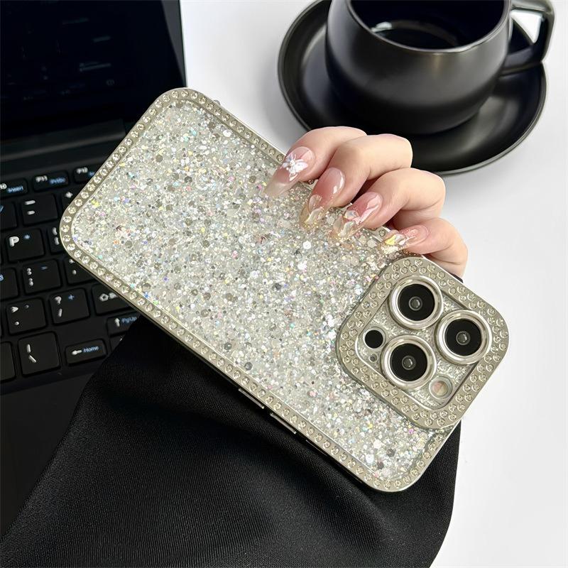 Apple 12/13/14/15 mobile phone case, premium feeling, glitter with diamonds, light luxury(03)