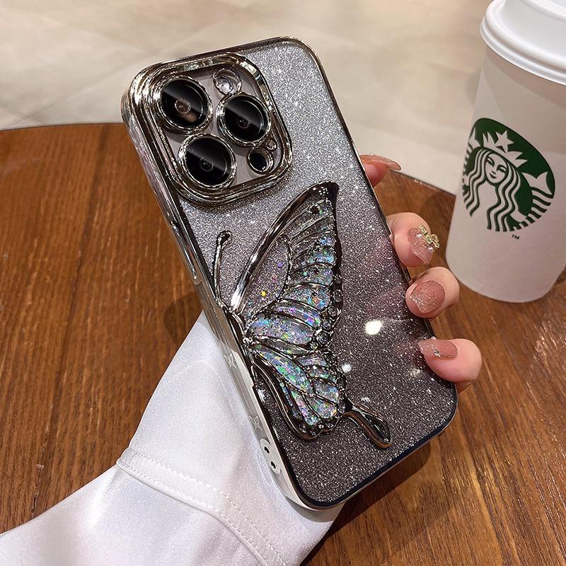 Apple 12/13/14/15 Phone Case, Quicksand Butterfly, Transparent, Premium Feeling, New 2024