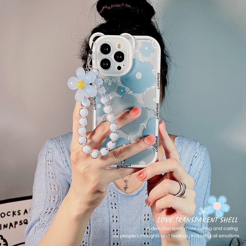 iPhone 12/13/14/15 phone case, blue frangipani, drop-proof, trendy(3926)