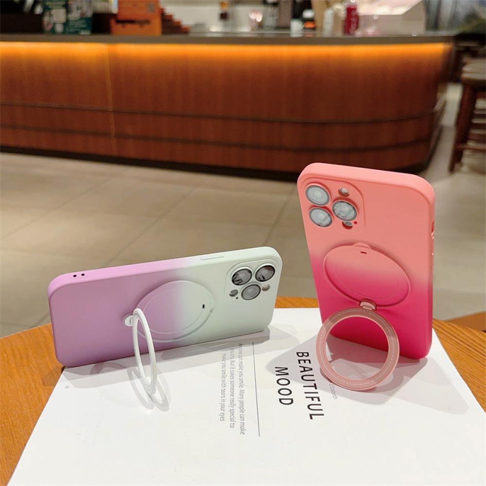 Suitable for iPhone 15/14/13/12 Series Integrated Stand Magnetic Suction Gradient Dual Color Silicone Anti Drop Soft Case